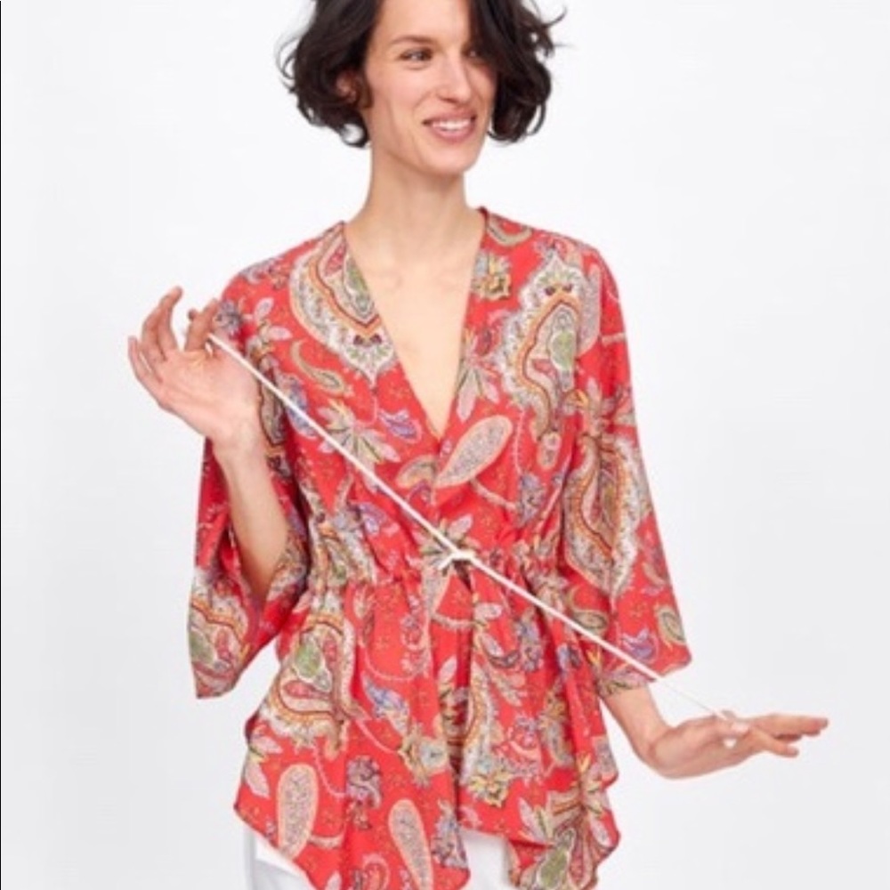 Zara Printed Top with Drawstring